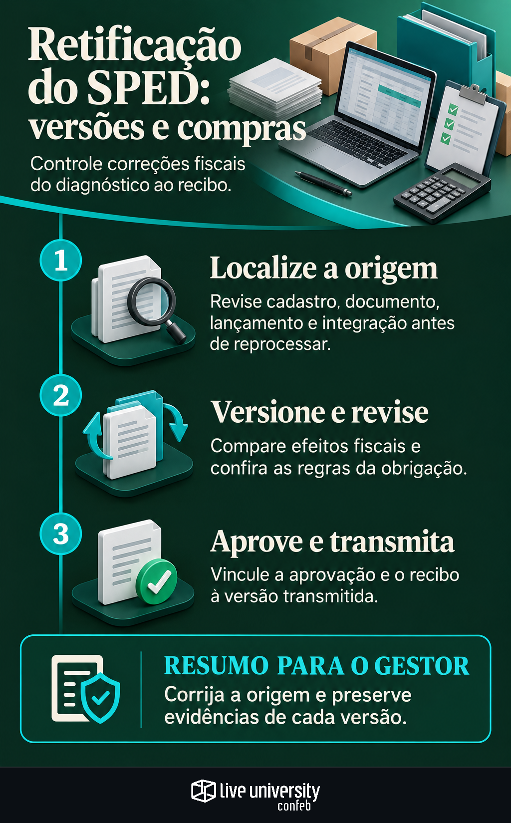 Infográfico: Retificação do SPED: controle de versões e reflexos em compras