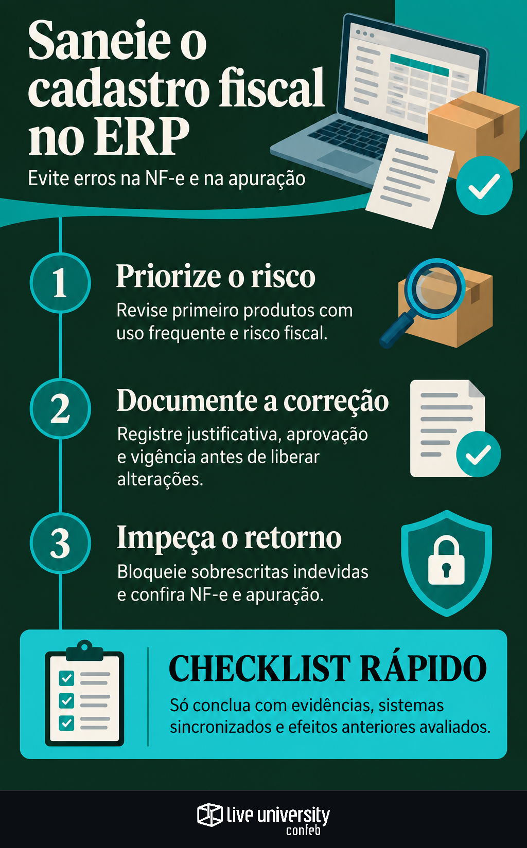 Infográfico: Saneie o cadastro fiscal no ERP sem levar erros à apuração