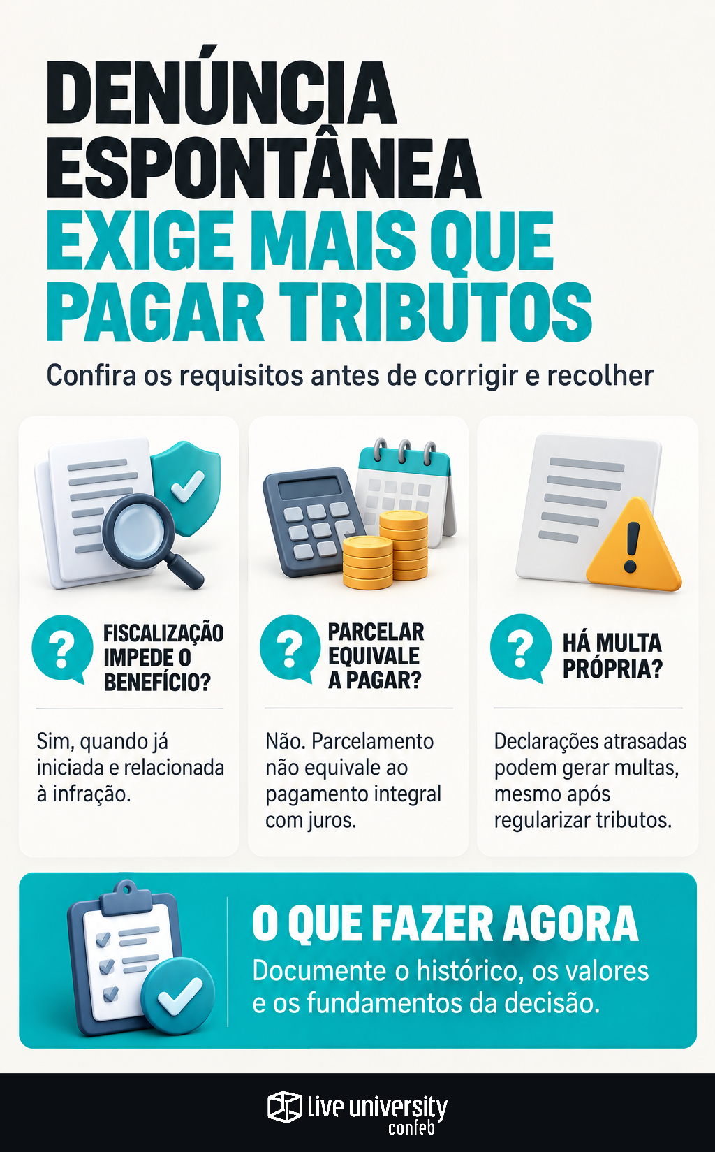 Infográfico: Denúncia espontânea exige mais que corrigir e pagar tributos