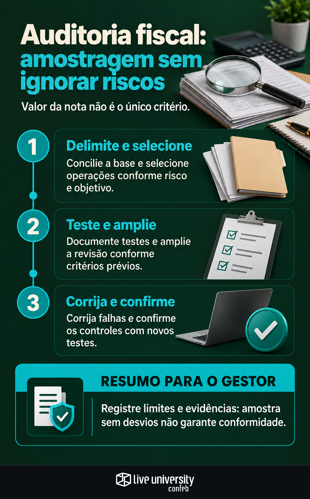 Infográfico: Auditoria fiscal por amostragem sem ignorar riscos ocultos