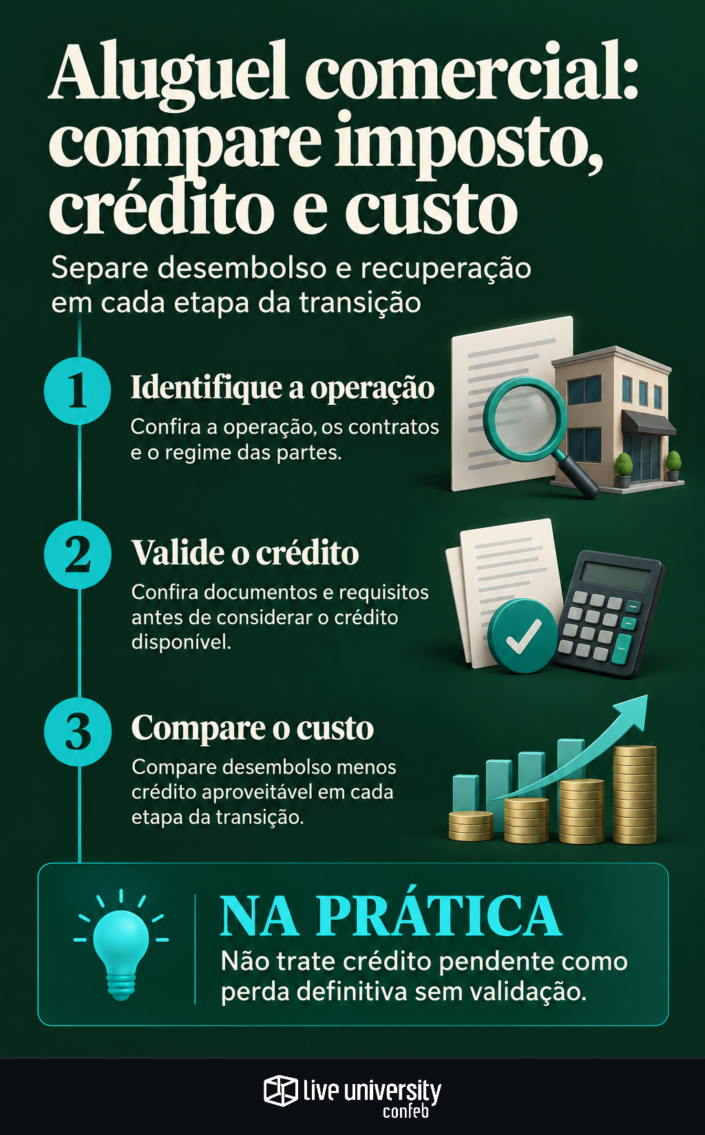 Infográfico: Aluguel comercial exige comparar imposto, crédito e custo real