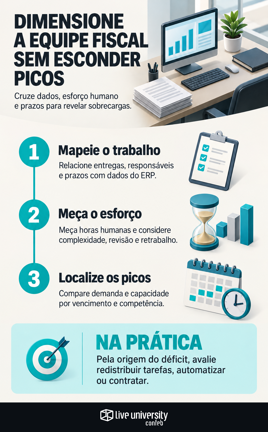 Infográfico: Dimensione a equipe fiscal sem esconder picos de trabalho