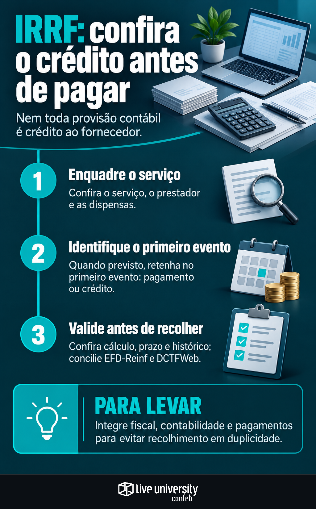 Infográfico: IRRF sobre serviços exige conferir o crédito antes de pagar