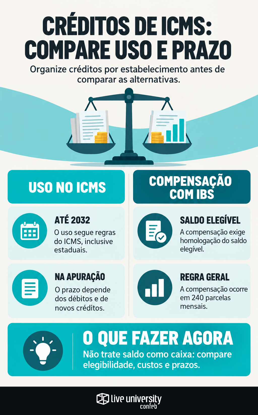Infográfico: Saldos credores de ICMS exigem comparar uso e prazo no IBS