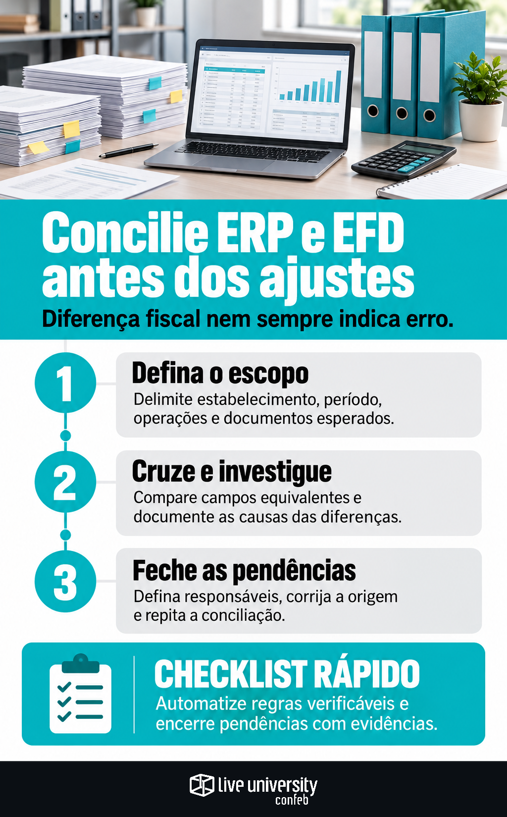Infográfico: Concilie ERP e EFD antes de ajustar diferenças fiscais