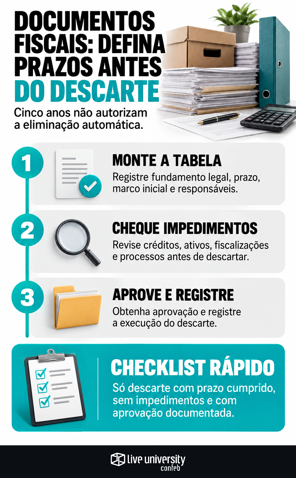 Infográfico: Documentos fiscais exigem prazo definido antes do descarte