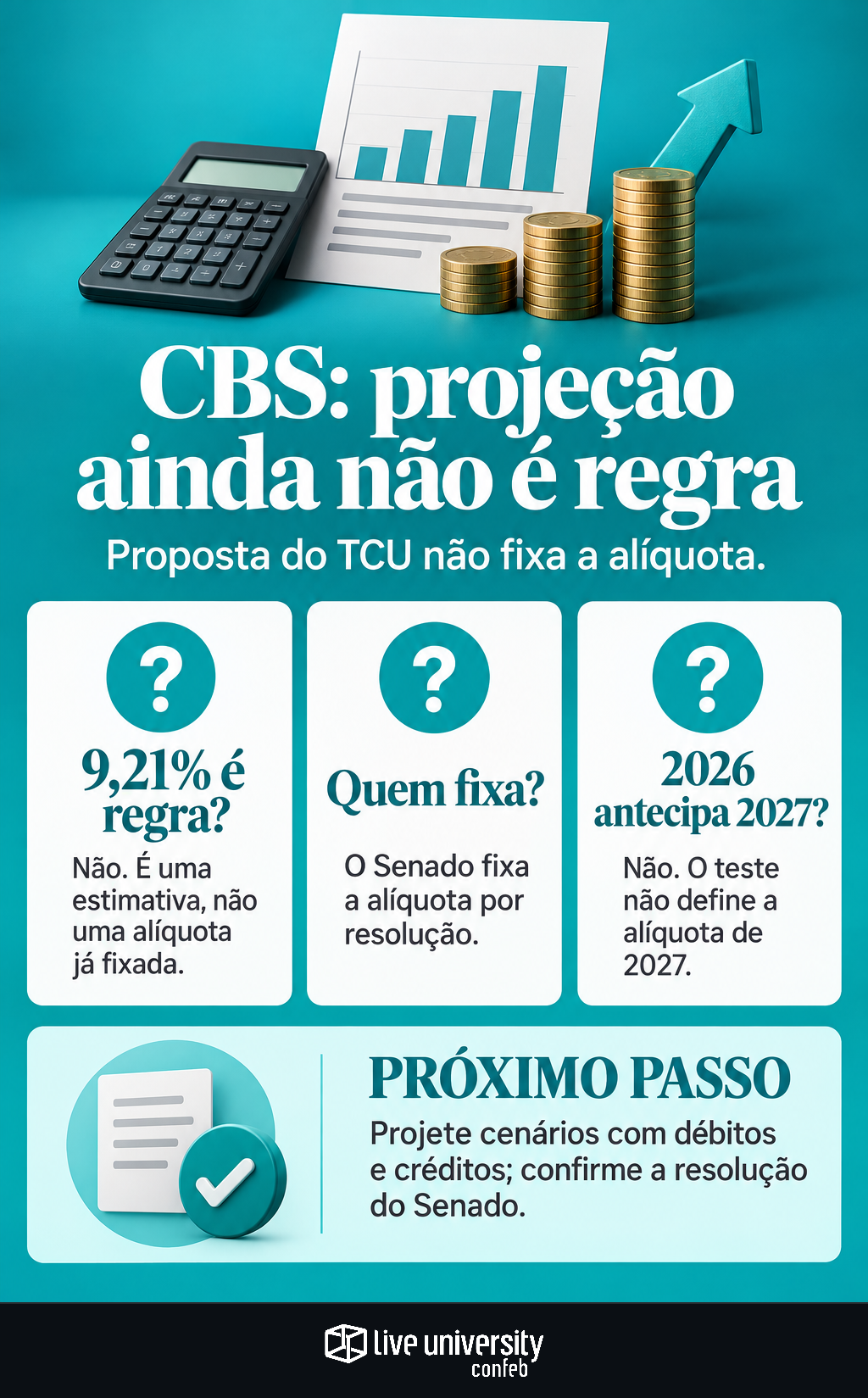 Infográfico: Alíquota da CBS pode mudar sua projeção, mas ainda não é regra