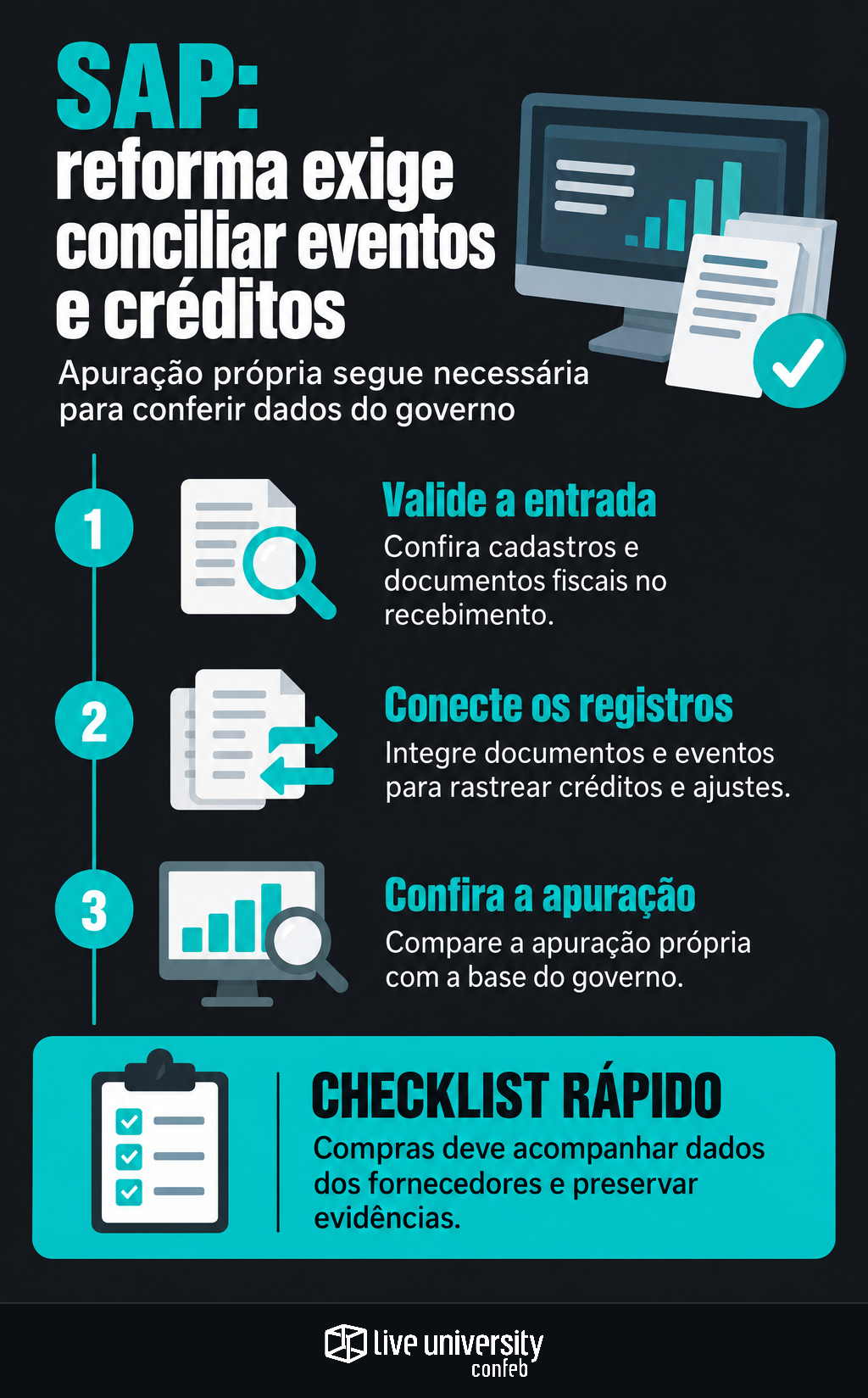 Infográfico: Reforma tributária no SAP exige conciliar eventos e créditos