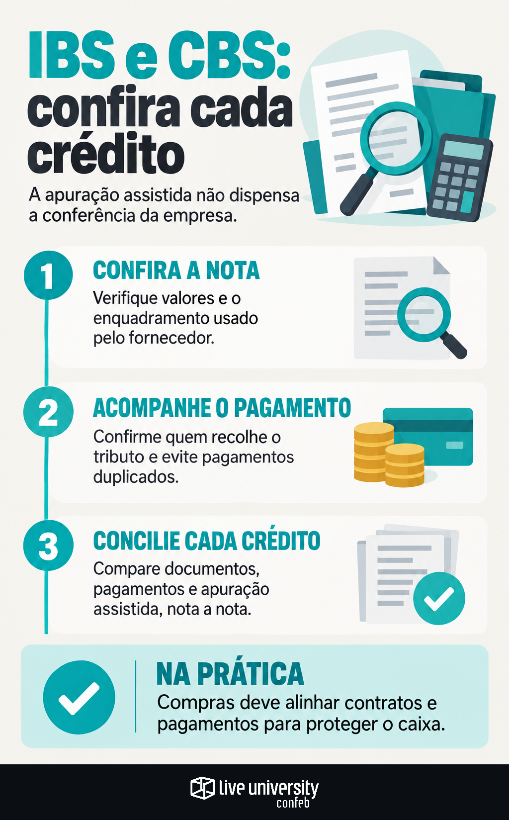 Infográfico: Apuração assistida de IBS e CBS exige conferir cada crédito