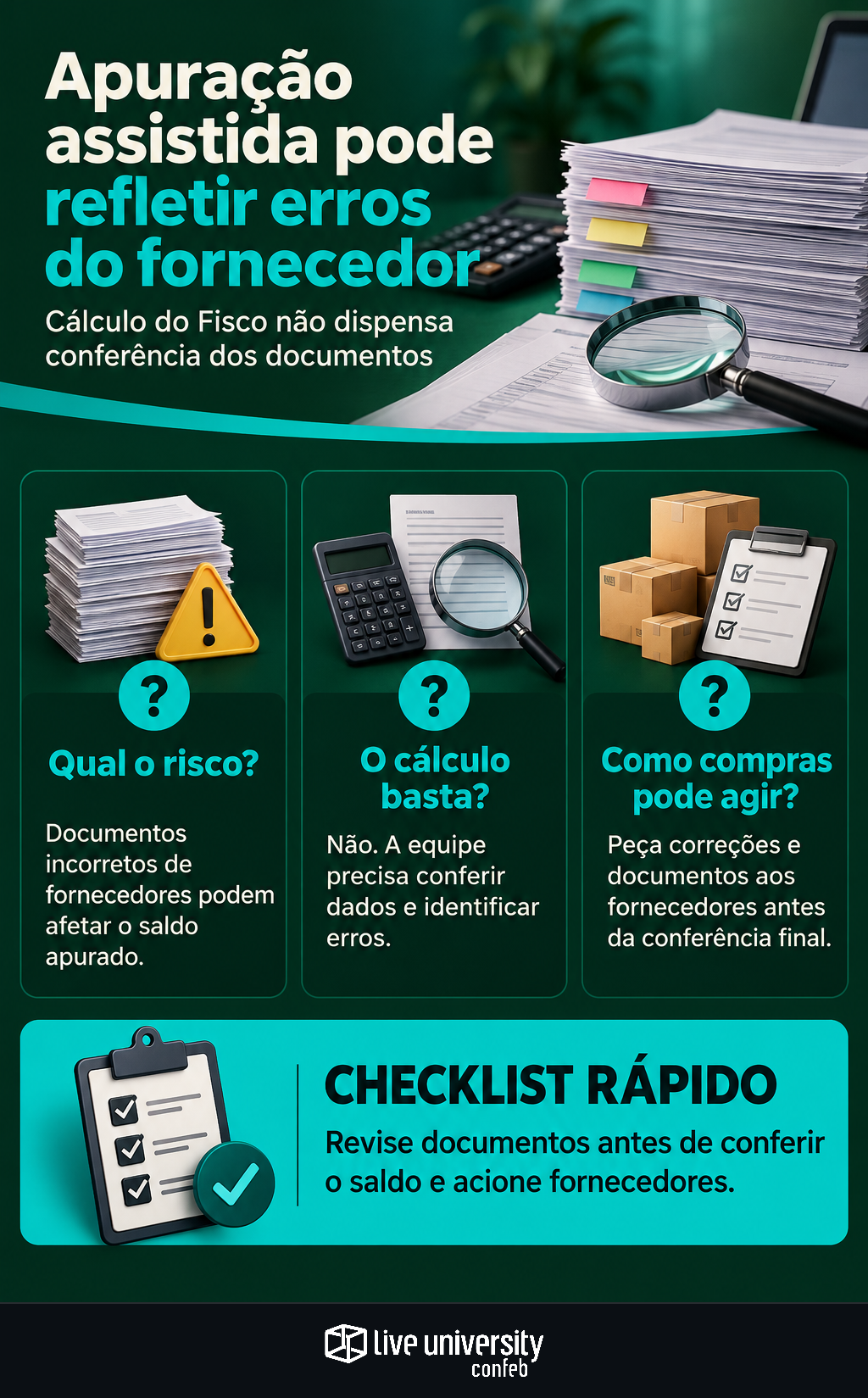 Infográfico: Apuração assistida leva erro do fornecedor ao seu saldo
