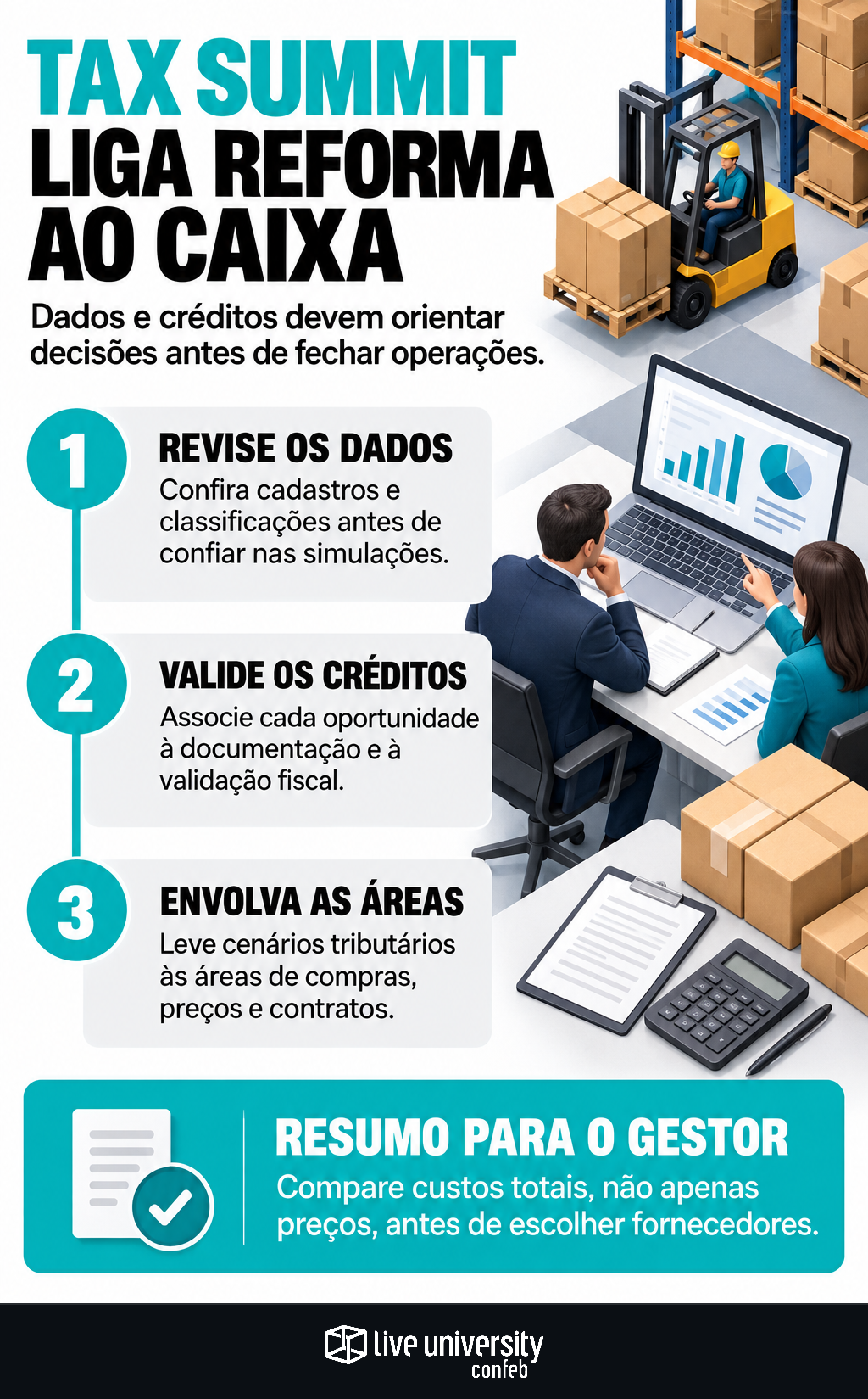Infográfico: Tax Summit liga reforma tributária a crédito, caixa e decisão